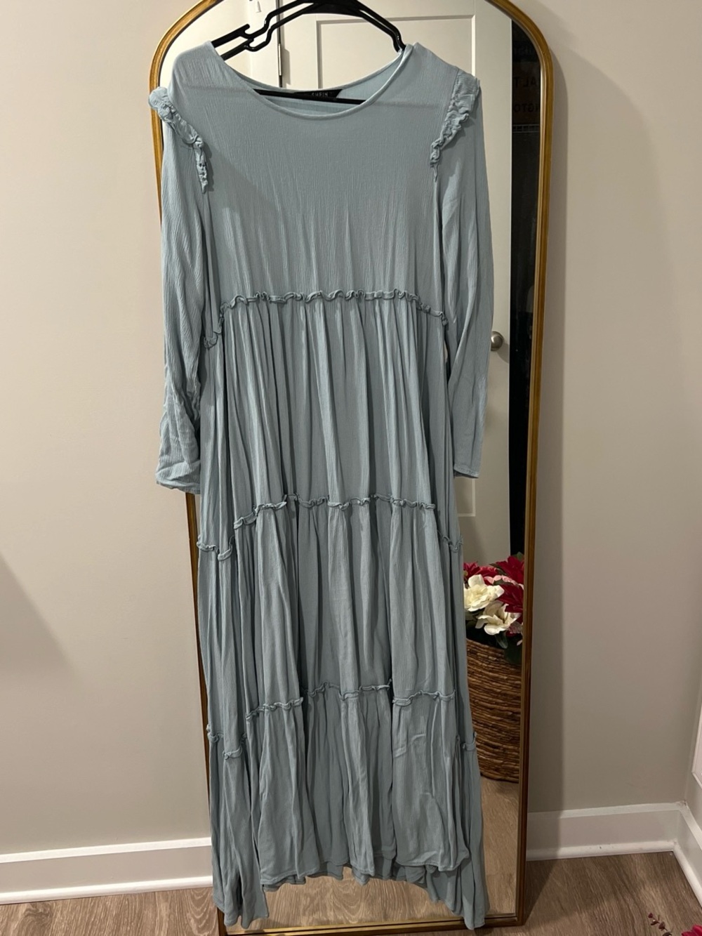 Light Blue Tiered Long Sleeve Maxi Dress - Brand Unspecified